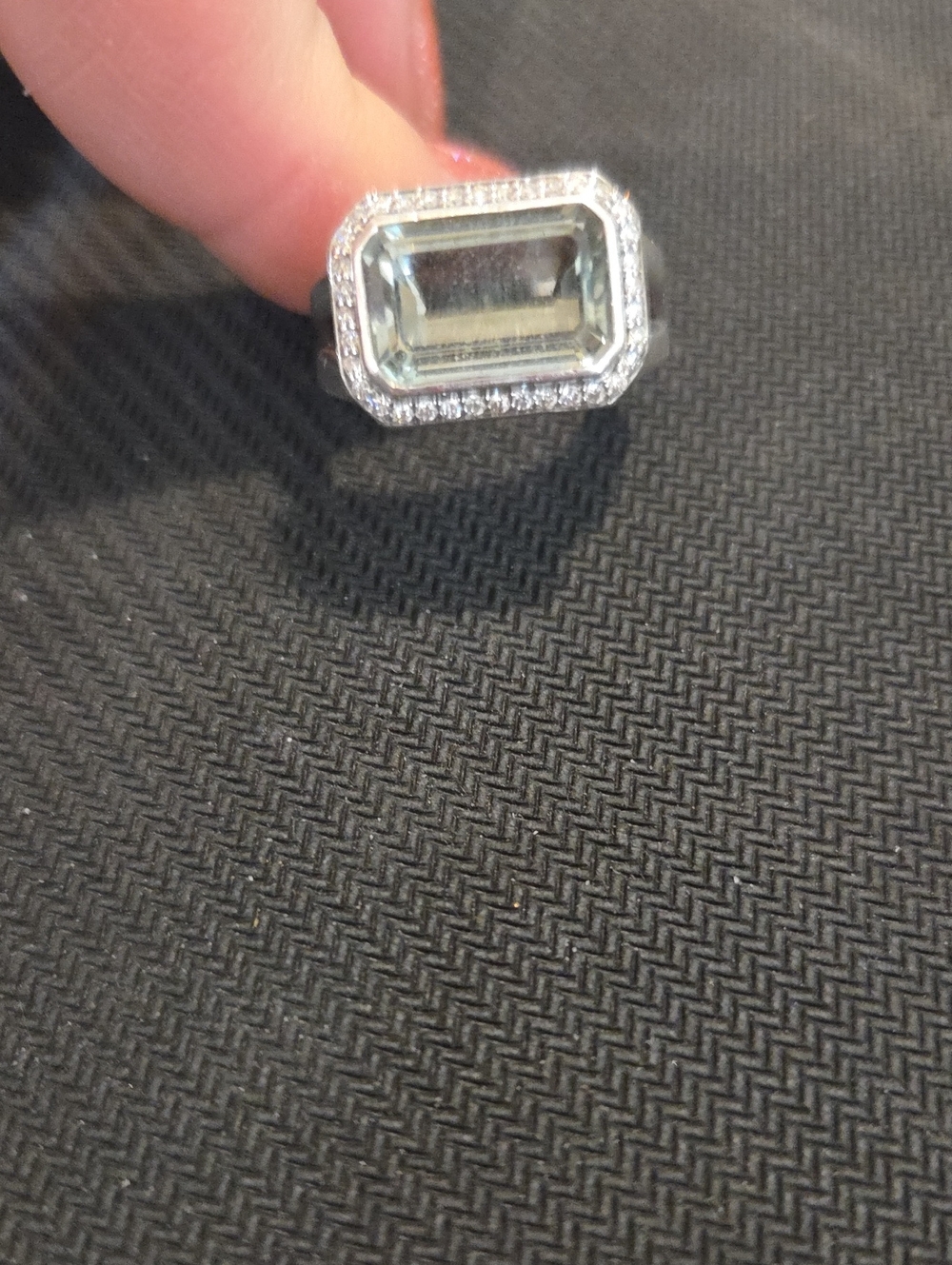David Yurman Novella Ring, Praisiolite Center Stone With Diamond Halo